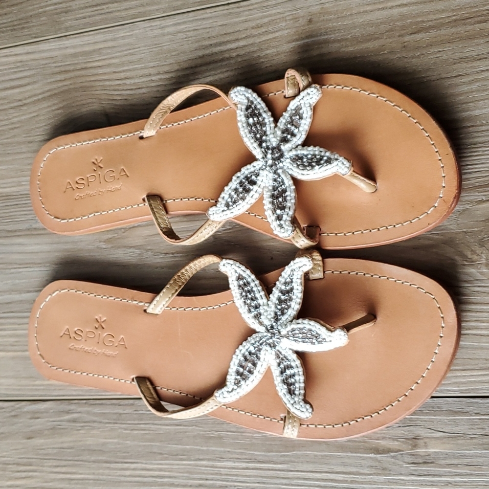 Aspiga Beaded Starfish Leather Sandals